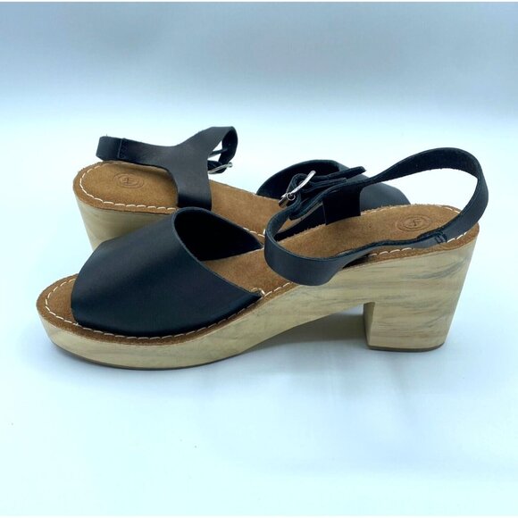Urban Outfitters Wooden Heel Clog Sandals Black Leather Sz 10 Buckle NWOB - Picture 10 of 10